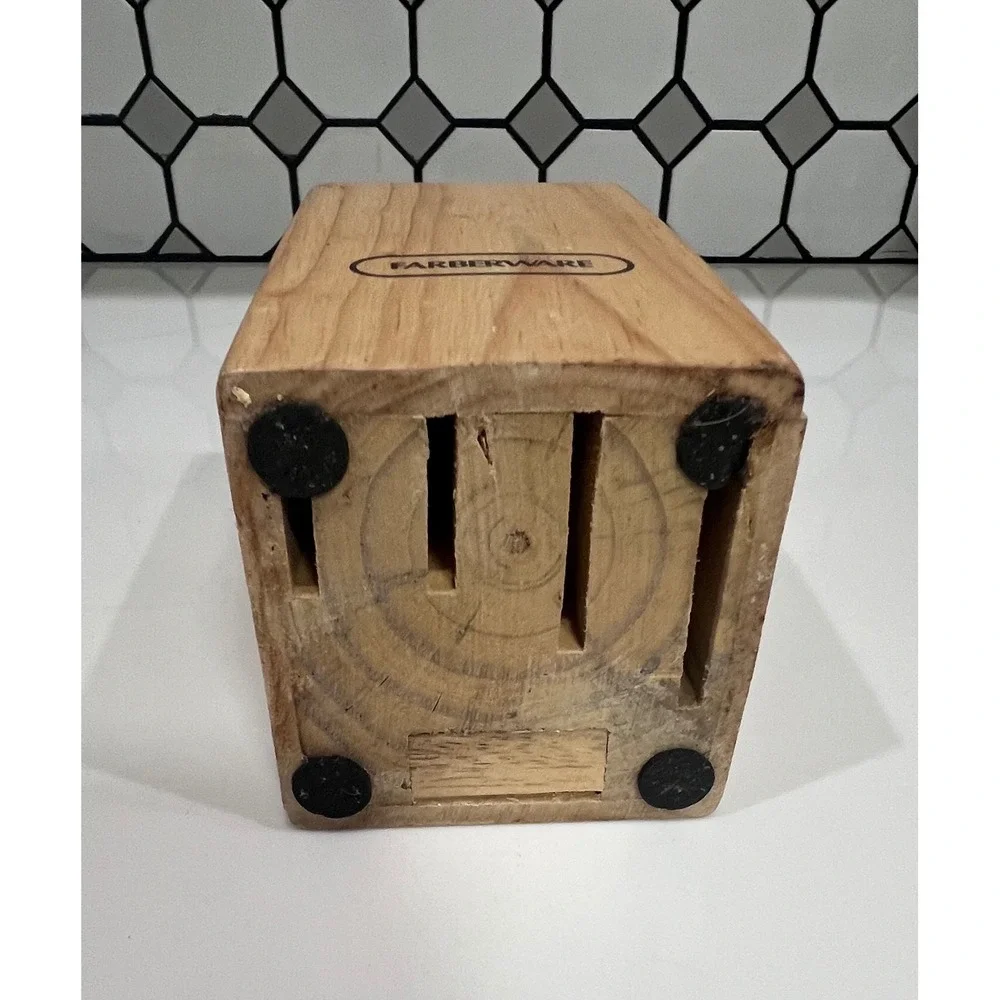 Farberware Wooden Knife Block 6 Slot Kitchen Cutlery Storage Organizer Natural